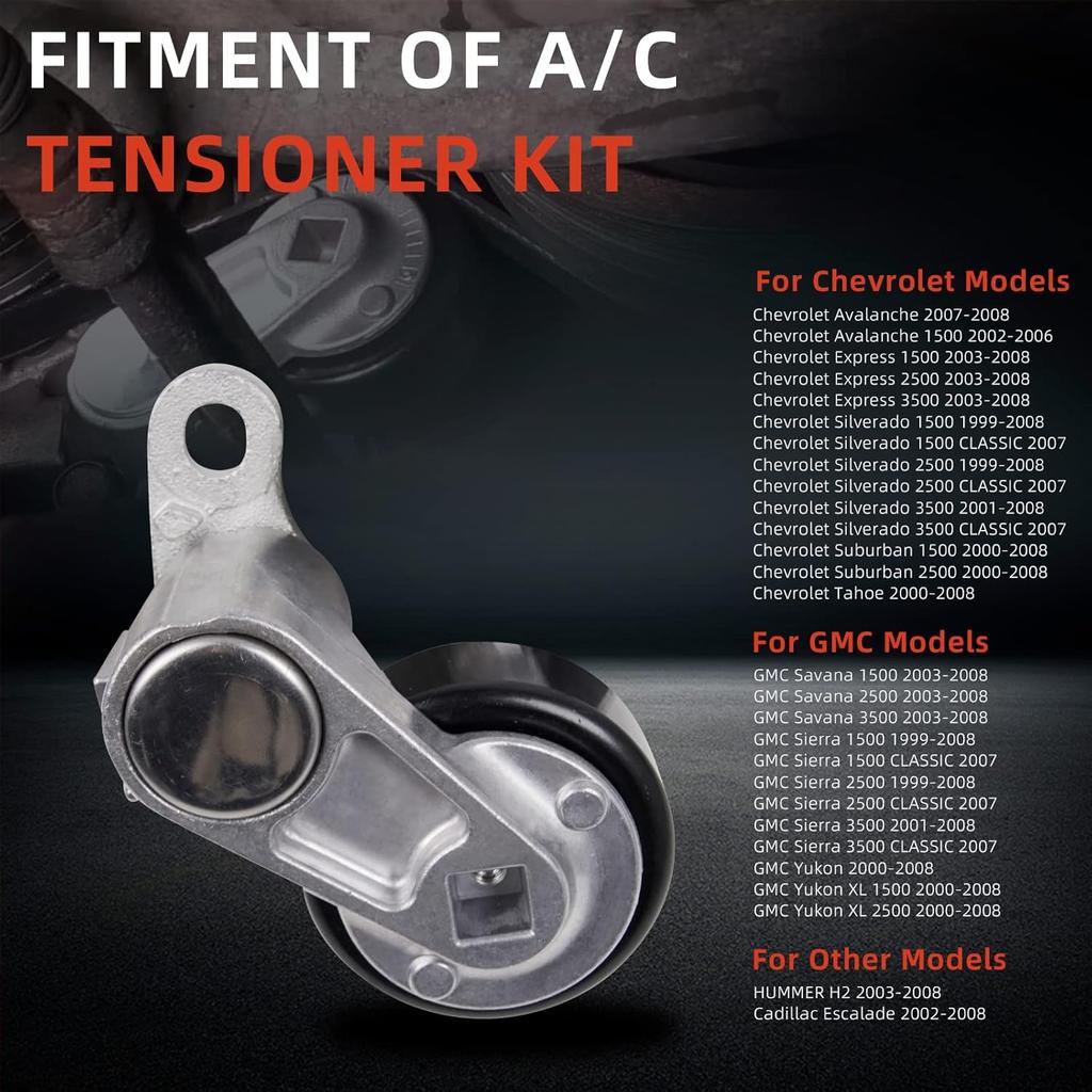 A/C Serpentine Drive Belt Tensioner Kit 90K-38159 Compatible With Cadillac Escalade 2002-2008, Chevrolet Avalanche 2002-2008, Express 2003-2008,
