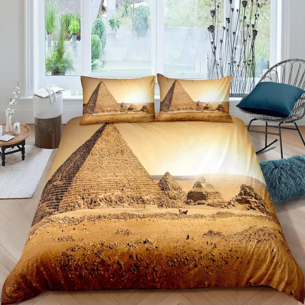 Forntida egyptiska pyramider Sängkläder Set Klassisk arkitektur Påslakan Sängkläder King Twin Queen Dubbel Polyester Täcke