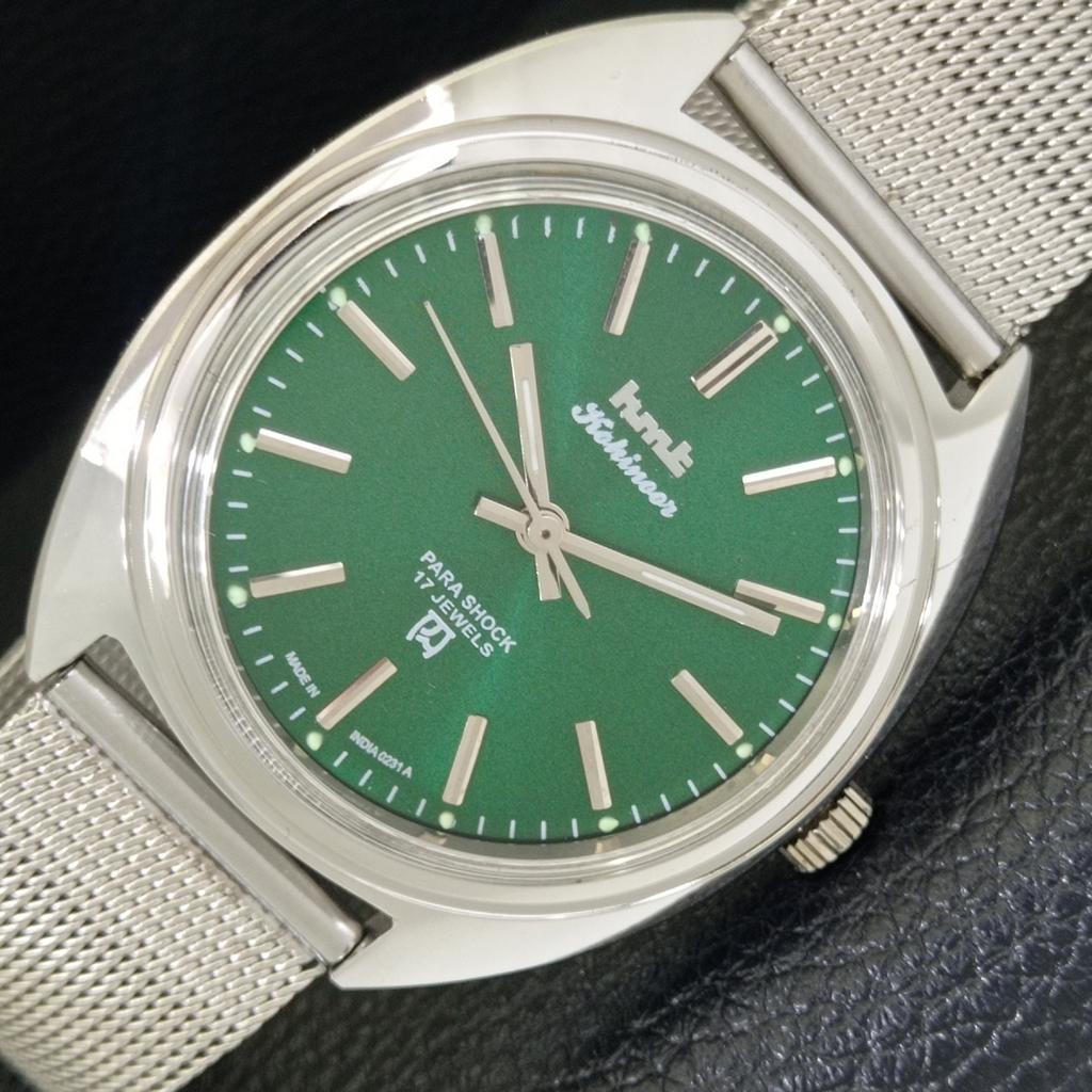 INDIAN VINTAGE HMT KOHINOOR HAND-WINDING MENS GREEN COLOR DIAL WATCH a440942-4 HT-a440942