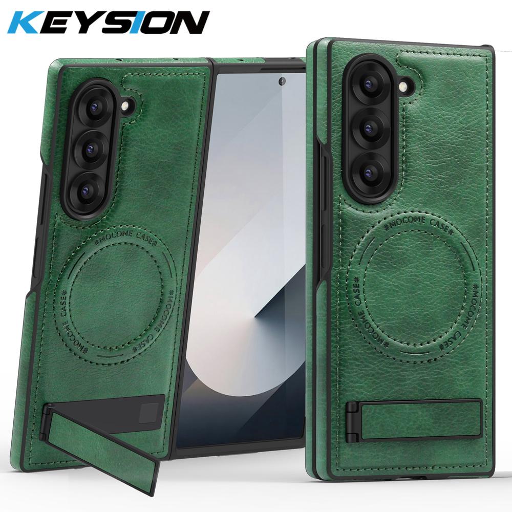 

KEYSION Роскошный чехол из искусственной кожи с магнитным креплением для MagSafe для Samsung Galaxy Z Fold 6 5 4 3 5G с подставкой и беспроводной зарядкой for Galaxy Z Fold 3