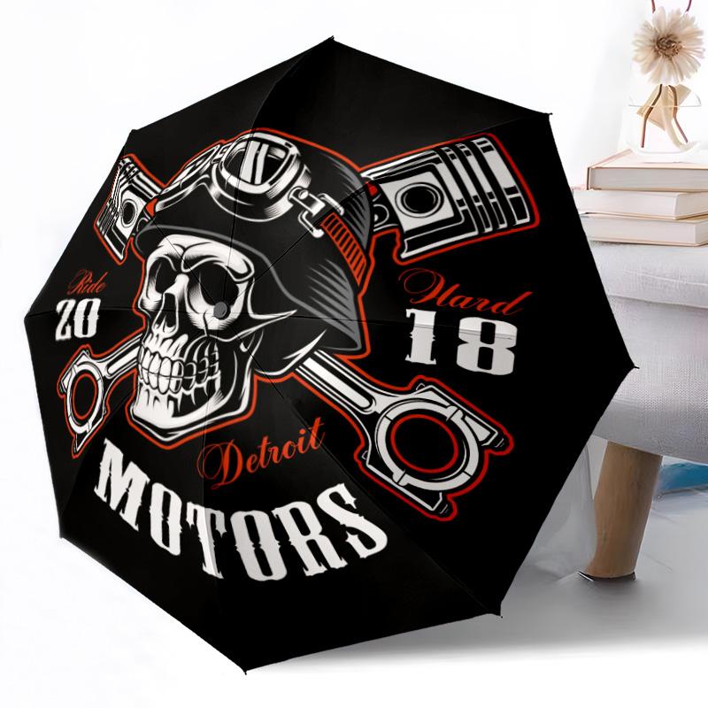 Motorcycle Brotherhood Emblem Outdoor Automatic Umbrella Compact 8-Rib Lightweight Durable Everyday Carry Umbrella Accessory Stylish Gift Women