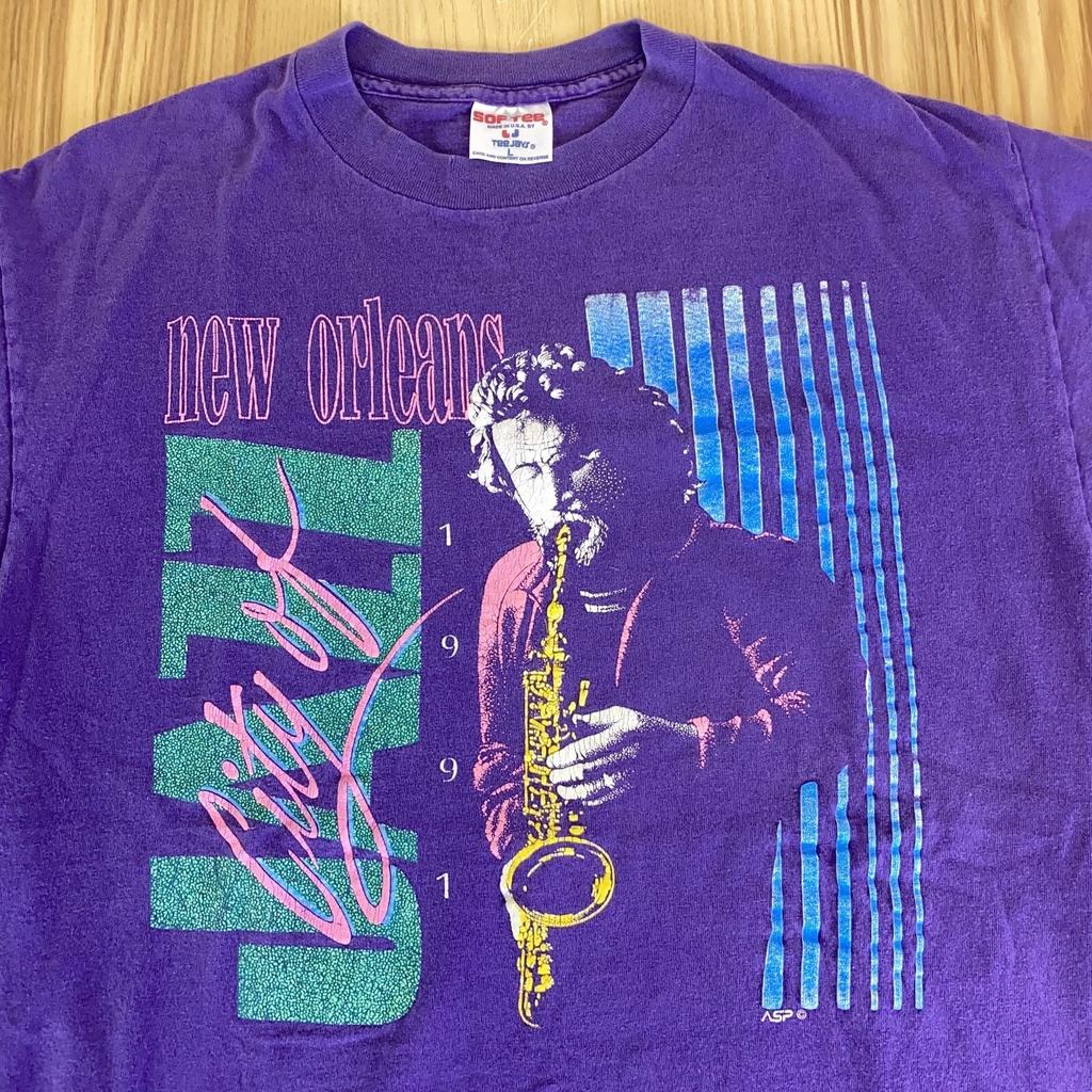 New Orleans City of Jazz Mens Large Purple Sax Vintage 90s Destination Shirt