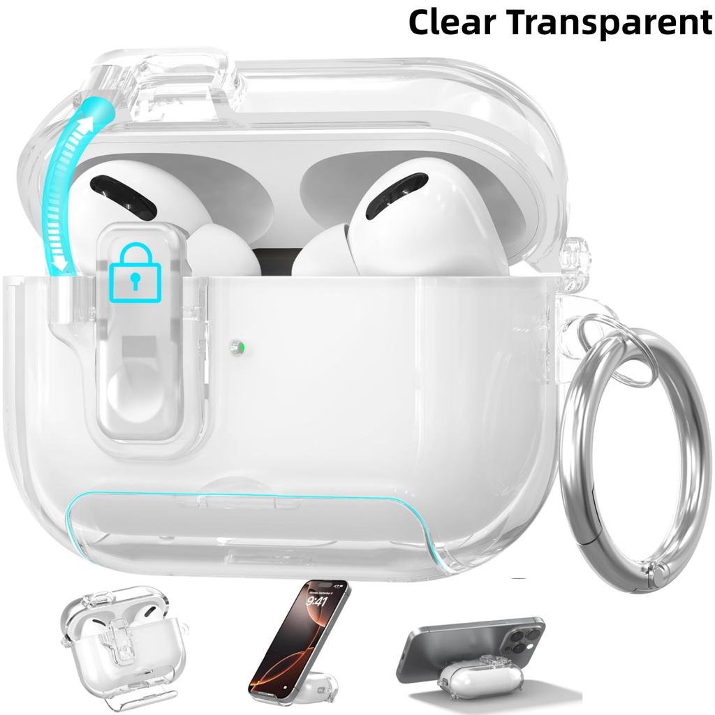 For Apple Airpods Pro 3 Case Cover 2025 Clear Magnetic Automatic Lock Case with Phone Stand &Cleaning Kit for Airpods Pro 3 Case