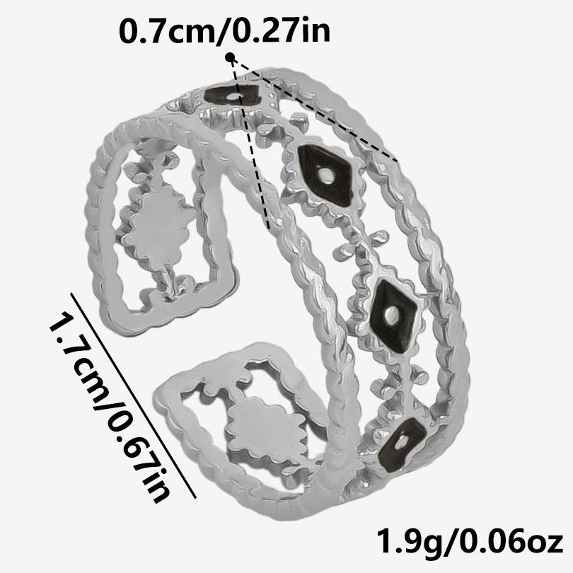 Different Style Silver Color Ring Black Oil Drop Open Adjustable Stainless Steel Rings For Women Men Accessories Enamel Jewelry