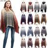 Womens Gradient Herringbone Circle Yarn Hooded Poncho Sweater Shawl Winter Fall Streetwear