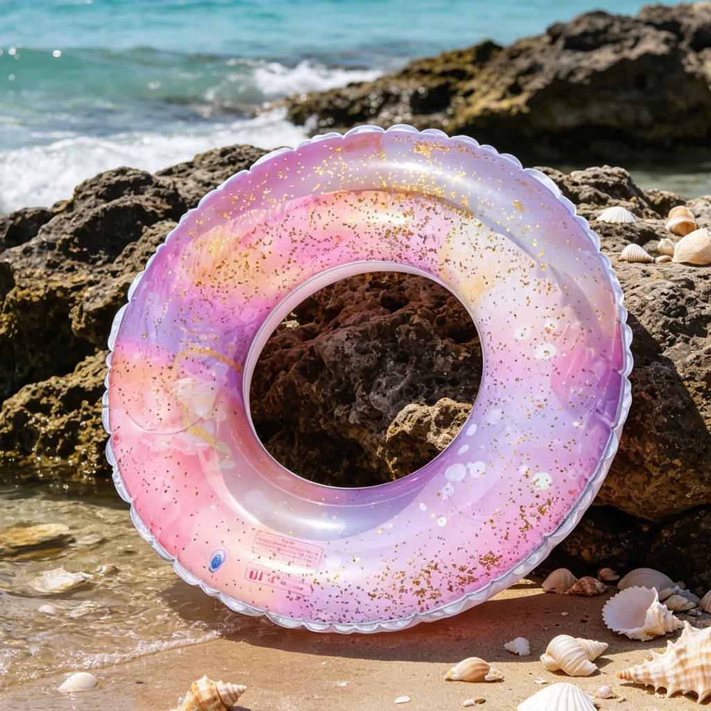 1PC PVC Inflatable Swimming Ring Pink Sparkle Pool Floats Tube for Summer Pool Beach Lake
