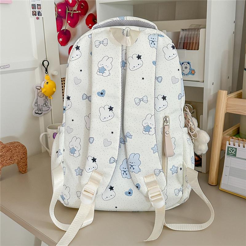 Cute Bear and Bow Print School Backpack with Multiple Front Pockets Casual Daypack for Girls