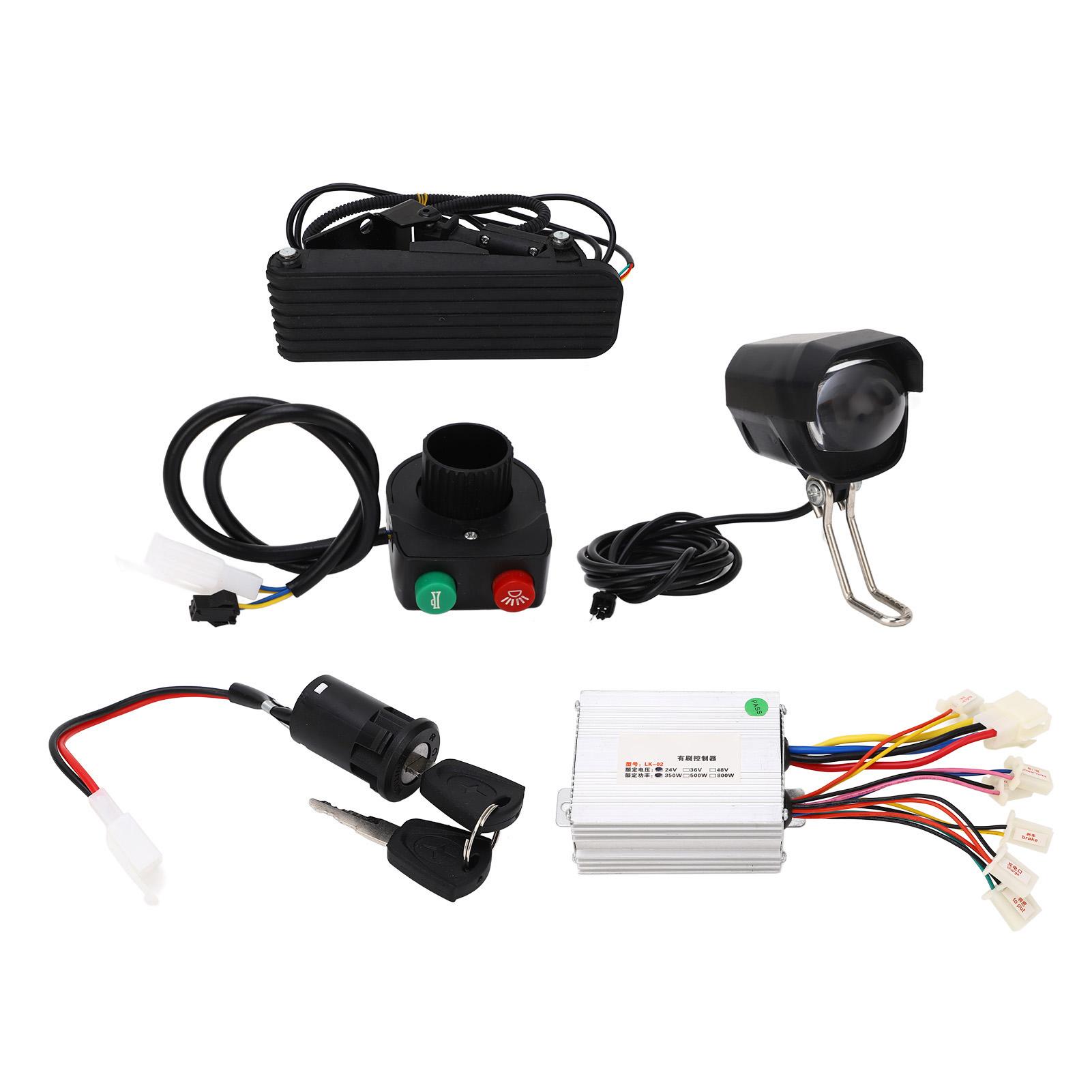 24V 350W Brushed Motor Controller with Foot Throttle Pedal Front Lamp Switch Set for Electric Bicycles Scooters Tricycles