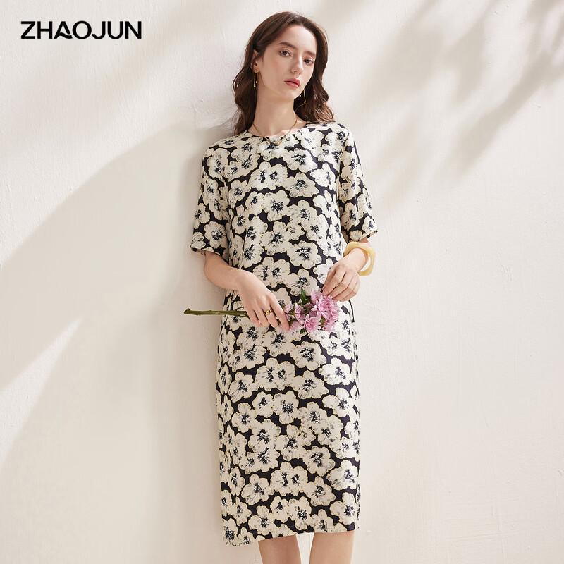 Zhaojun 2026 S/S Printed Mulberry Silk 3/4 Sleeve Tie-Waist Dress XL