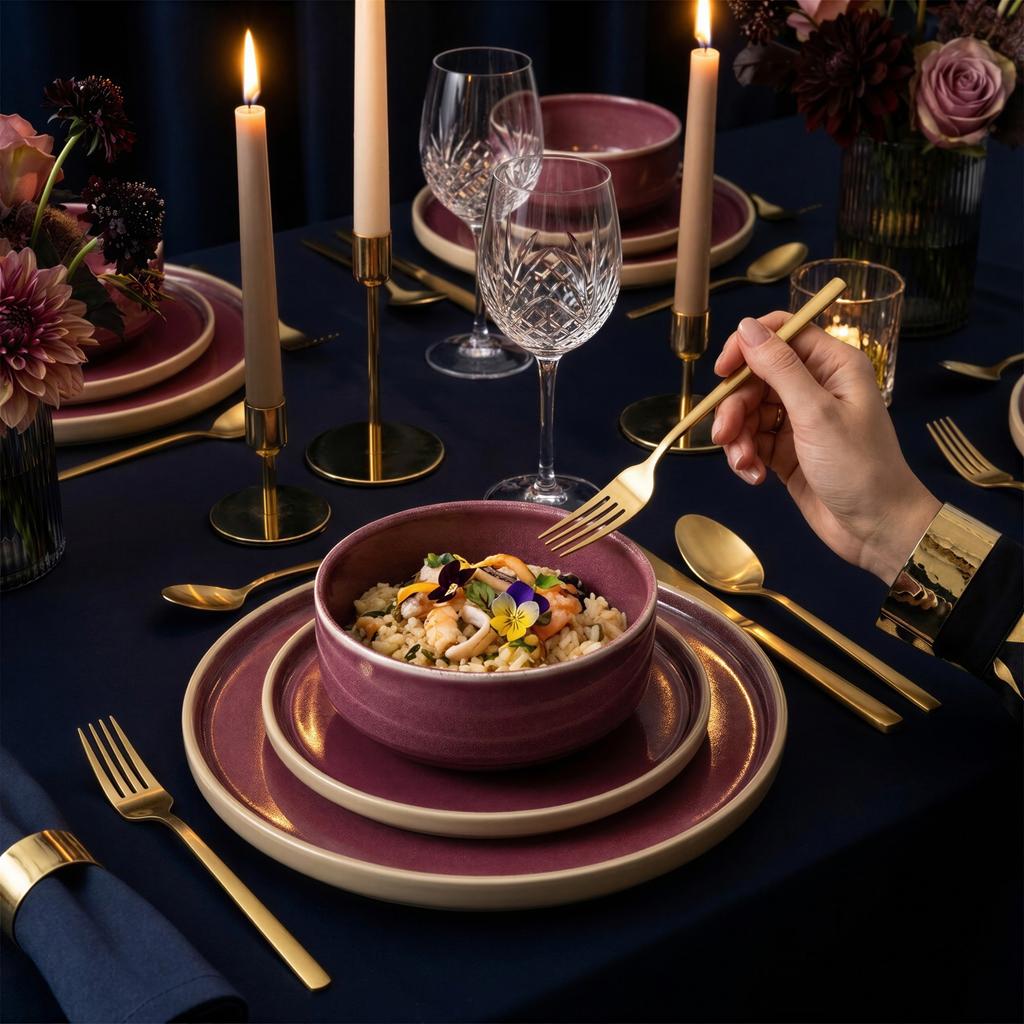 DINNER SET SET OF PLATES FOR 1 PERSON 3-PIECE STACK VIOLET Ø15-26 cm