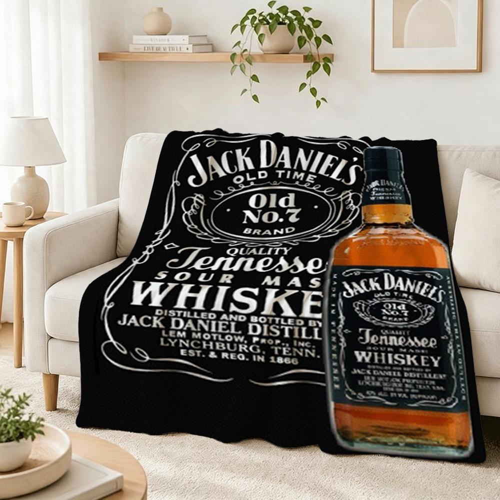 Classic Jack Daniel'S Tennessee Whiskey Flannel Printed Blanket Thick Warm Throw Blanket For Living Room Kids Room Party Decor Holiday Gift