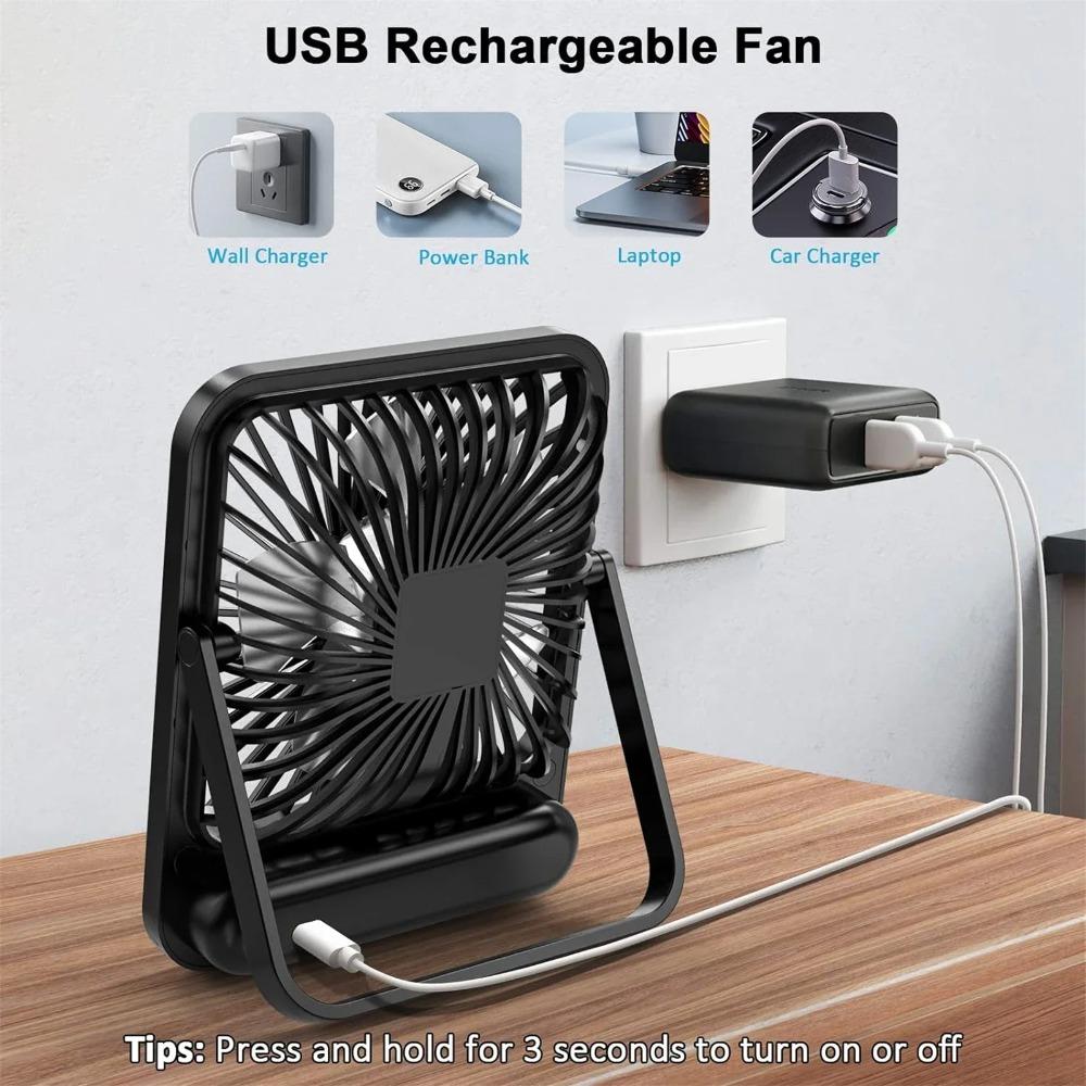 Ventilator de birou, ventilator portabil reîncărcabil prin USB, ventilator personal pliabil cu înclinare la 180° cu afișaj de putere, ventilator de masă ultra silențios cu 5 viteze