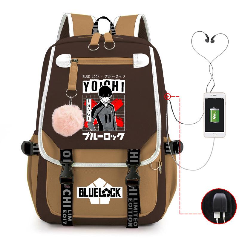 Blaues Gefängnis Anime Schultasche College Stil Große Kapazität Mittelschüler USB Rucksack
