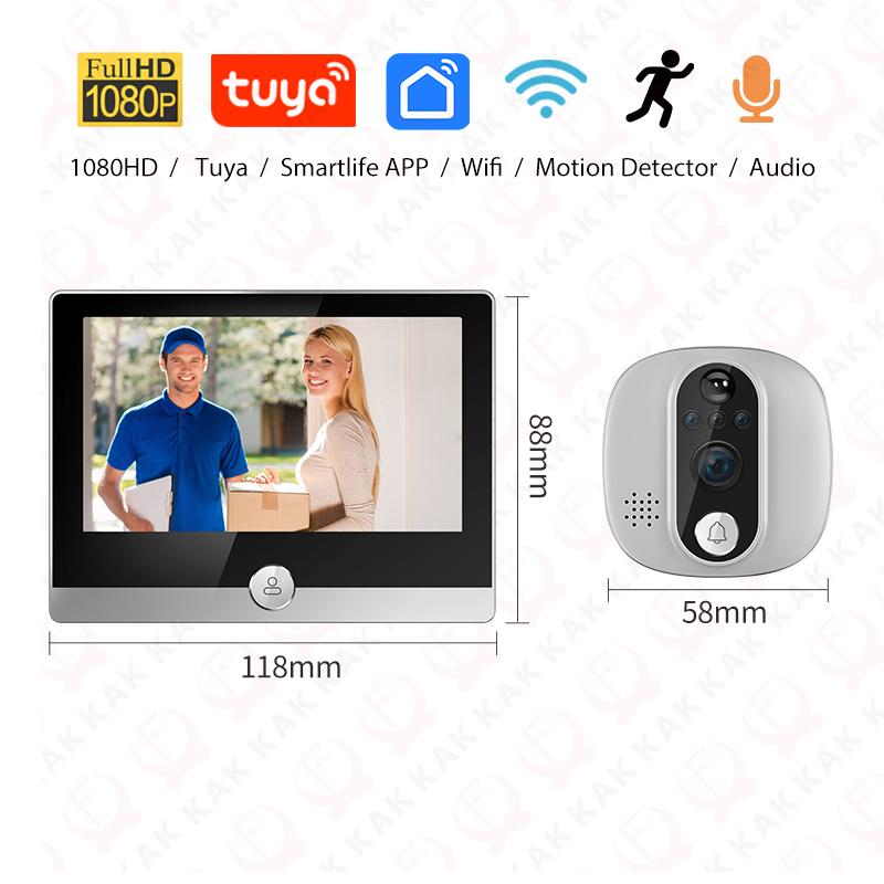 

KAK Door Viewer Camera WiFi Tuya SmartLife APP 1080P Digital Peephole Eye Viewer Night Vision PIR Motion Detection Doorbell