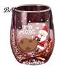 Unique Shape Hot Drink Mug Double Layer Glass Cup, with Santa Claus/Small Tree/Stack/Bag Patterns Decor, Family Gathering Tableware Quicksand Sequins