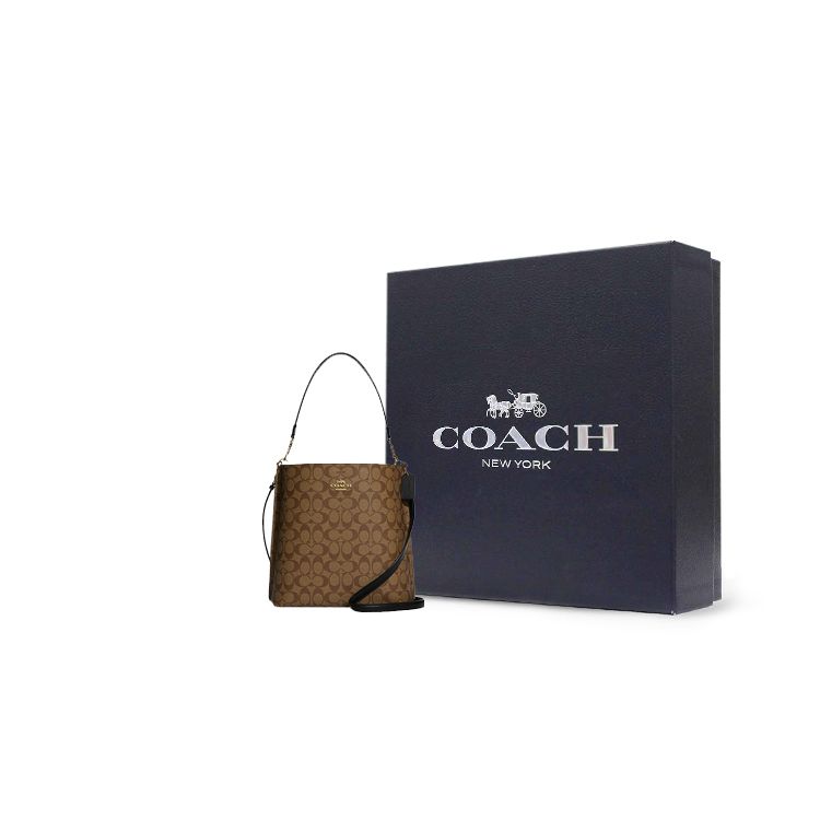 Coach Mollie Classic Monogram Snap Closure Detachable Handle Shoulder Strap Canvas With Leather Bucket Bag Crossbody Shoulder Bag 28 CA561-IMCBI