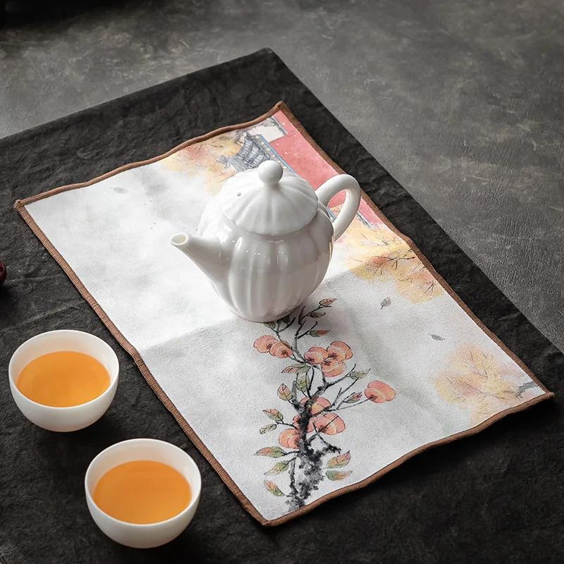 Thickening Grey Tablecloth and Rag Cotton and Linen Absorbent Tea Towel Simple Style Tea Mat Household Tea Ceremony Accessory