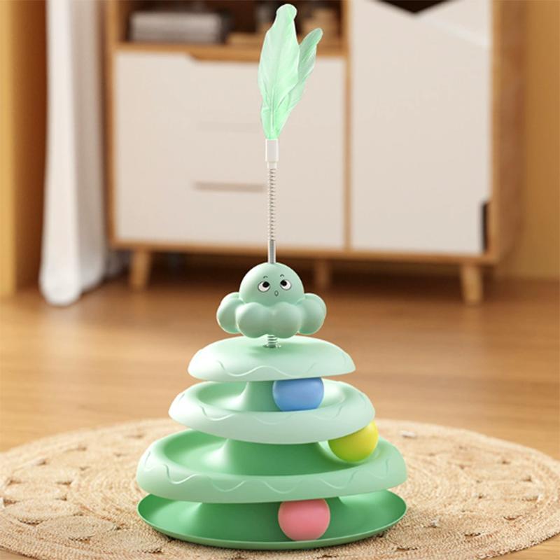 Colorful Balls Cat Toy Hollow Tracks Detachable Portable Playground for Cats Interactive Cat Stick Turntable for Boredom Relief