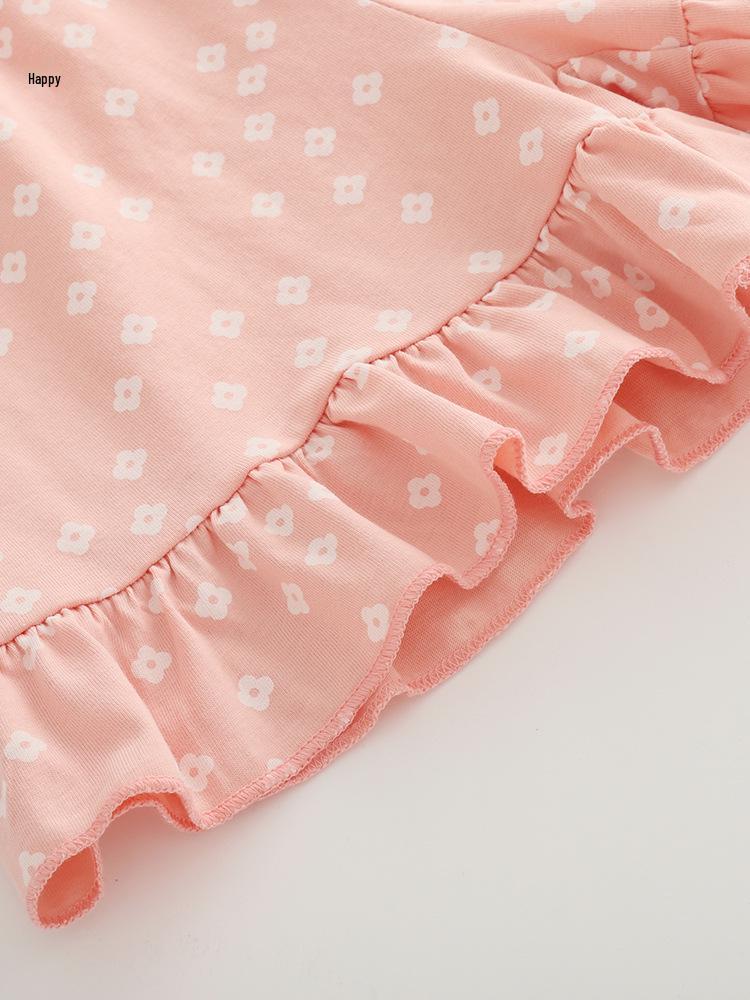 Modny letni dwuczęściowy strój dla dziewczynek - Krótki rękaw, okrągły dekolt, dla małych i średnich dzieci.