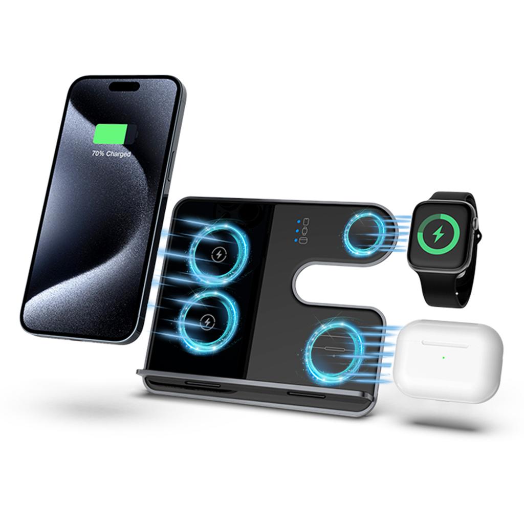 Q10C 3-in-1 15W Wireless Charger Phone Watch Earphone Charging Stand with Removable Bracket