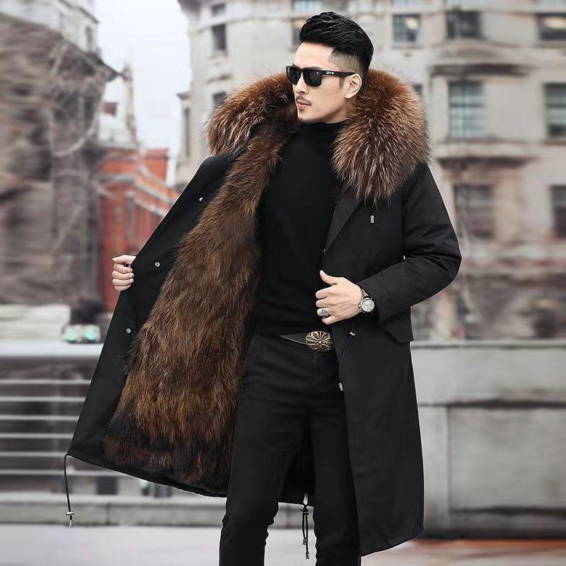New men's imitation fox imitation raccoon fur integrated medium and long coat winter imitation fur coat