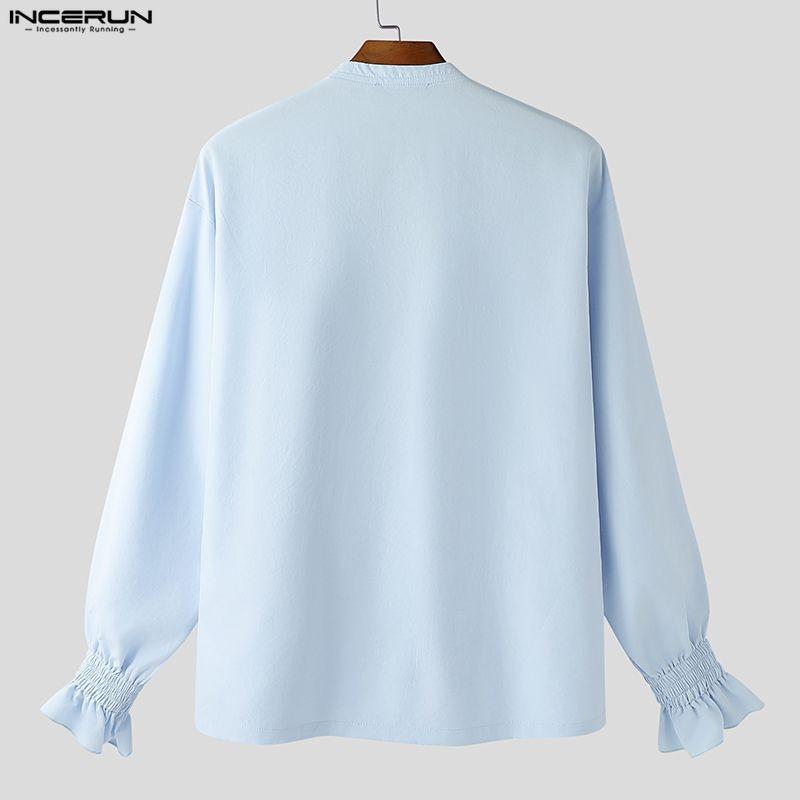 INCERUN Eleganti Camicie Casual da Uomo con Laccio al Collo, Maniche Lunghe, Fantasia Floreale