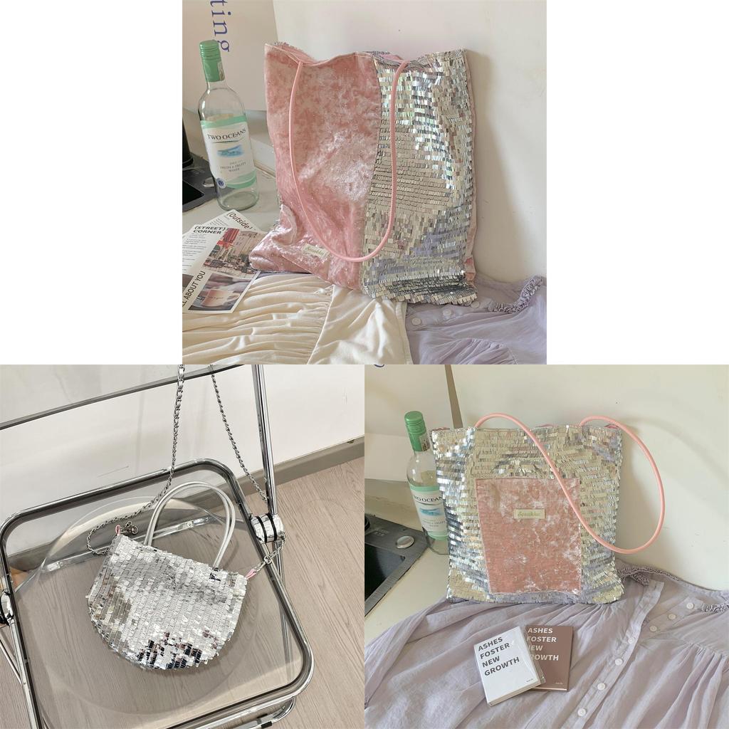 Silk Velvet Glitter Tote Bag With Magnetic Closure For Daily Casuals