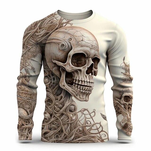 Bărbați Stradă Vintage Top supradimensionat Decolteu cu mânecă lungă Îmbrăcăminte Tendință Imprimată 3D Craniu Model Moda cu mânecă lungă Mărimea S-6Xl