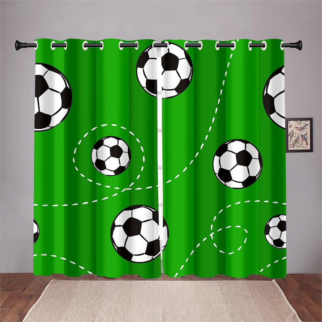 Football Field Green Grass Curtain Football Rhine Field Curtain 2 Panel Football Lovers Living Room Bedroom Den Kids Room Decor