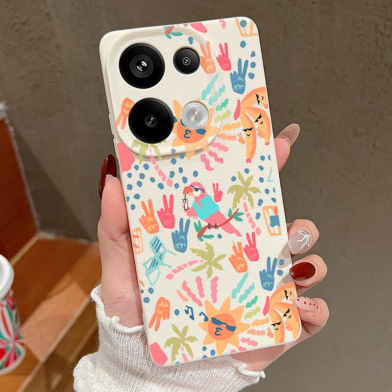 Kolorowe Etui z Wzorem Kreskówkowym Xiaomi 14T 13T 11T Pro Skórzana Faktura Silikonowe Pokrowiec Funda Dla Redmi Note 14 13 Pro 4G 5G 12 11