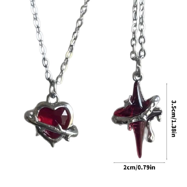 2Pcs Versatile Red Heart Crucifix Necklace Comfortable Alloy Neck Jewelry Clavicle Chain for Casual or Formal Outfits