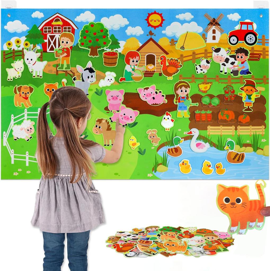 Toys Farm Animals Felt Story Board Set Storytelling Early Learning Interactive Play Kit Wall Hanging Puzzle for Toddlers Gifts