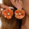 Silver Needle Pearl Flower Stud Earrings - Retro European Style with Drip Glaze Petals, Elegant Resort Style for Women