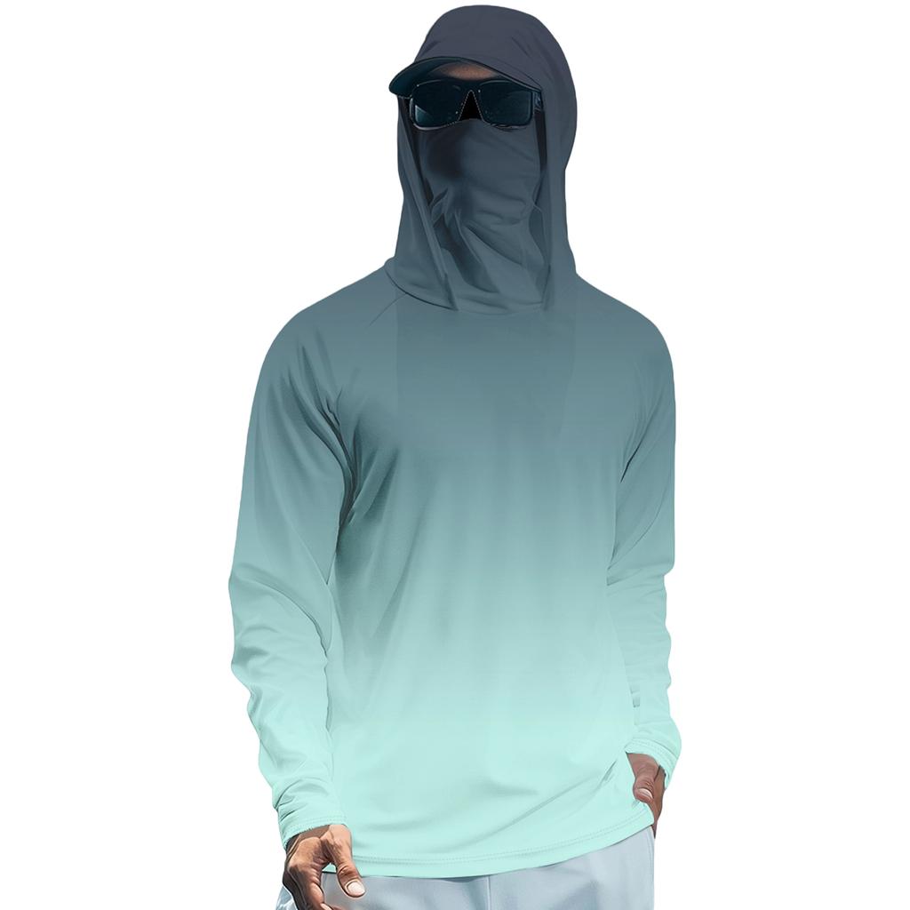 Tricou de vară cu mânecă lungă pentru bărbați Uscare rapidă Îmbrăcăminte de soare Pescuit Fitness Sport Hded Tricou cu mânecă lungă