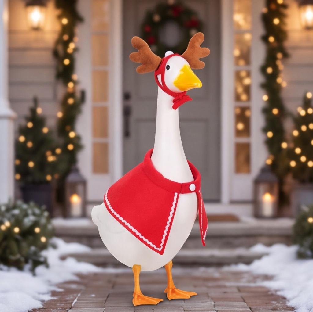 Christmas Goose Costume Set Reindeer Hat and Cape for Lawn Porch Goose Plastic Goose Clothing for Outdoor Holiday Decoration Festive Christmas