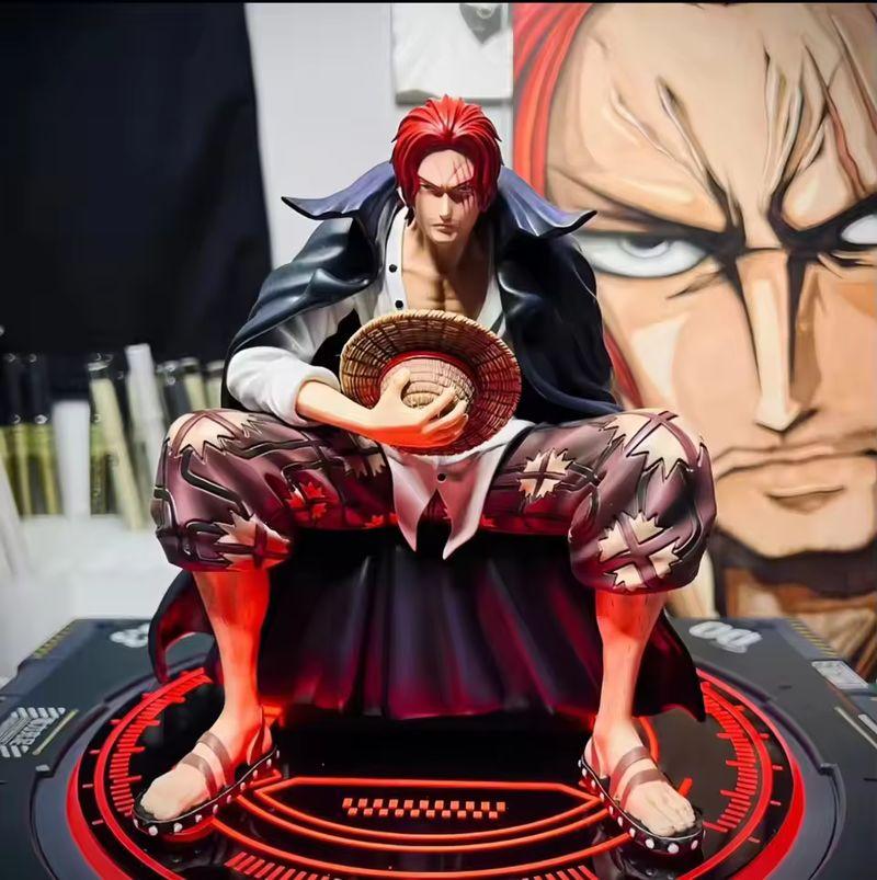 17 CM One Piece King Gk Anime Statue Model Red Hair Four Kings Shanks Bt Sitting Posture Collectible 17cm Ornament Action Figure