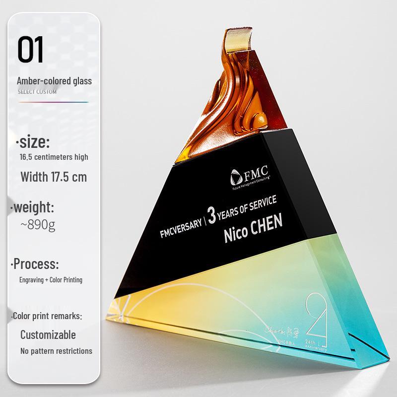 Crystal Glass Personalized Trophy - Outstanding Employee & Team Award