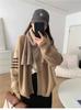 Japanese Style Age-Reducing V-Neck Color-Block Striped Knit Cardigan Sweater for Women, Autumn Winter Loose Fit
