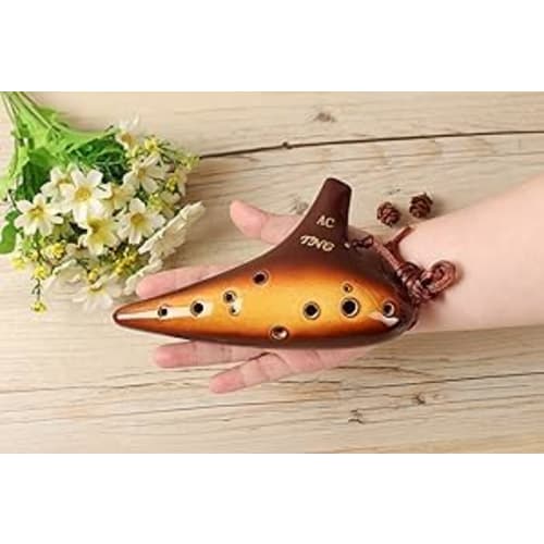 TNG Ocarina, Single 12-Hole Alto Ocarina with Yellow Kiln Glaze, Premium C Key (AC) (Includes Fingering Chart), Perfect for Wind Instruments, Glazed F