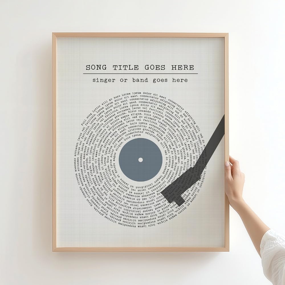 Song Lyrics Wall Art Print, Blue Vinyl Record Player Music Lyric Spiral Artwork, Personalized Poster For Living Room Bedroom Apartment Dorm Gift Idea