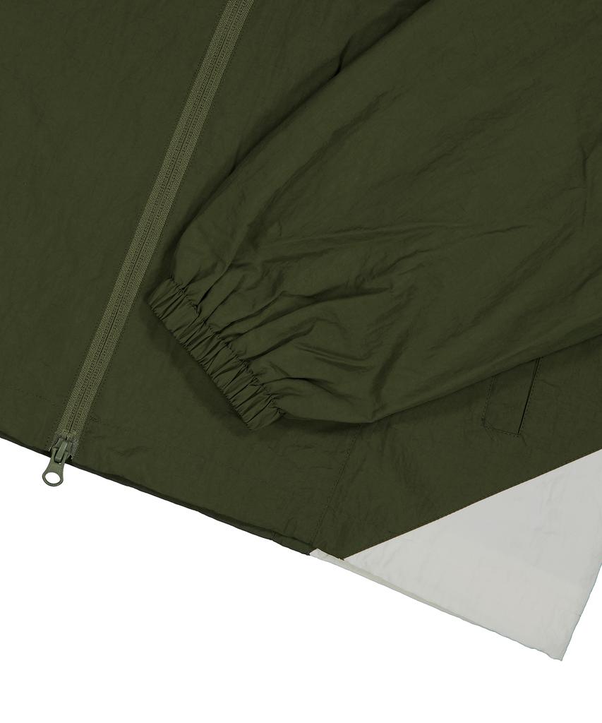 STANDARDERROR 87-Stan267 Nylon Shoulder Track Color Block Curved Hood Windbreaker Khaki