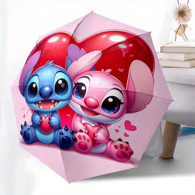 Stitch,Lilo Fully Automatic Themed Umbrella - 8 Ribs Durable Iron Frame, Tri-fold Compact Design, Perfect As a Gift, Travel Umbrella, Unisex