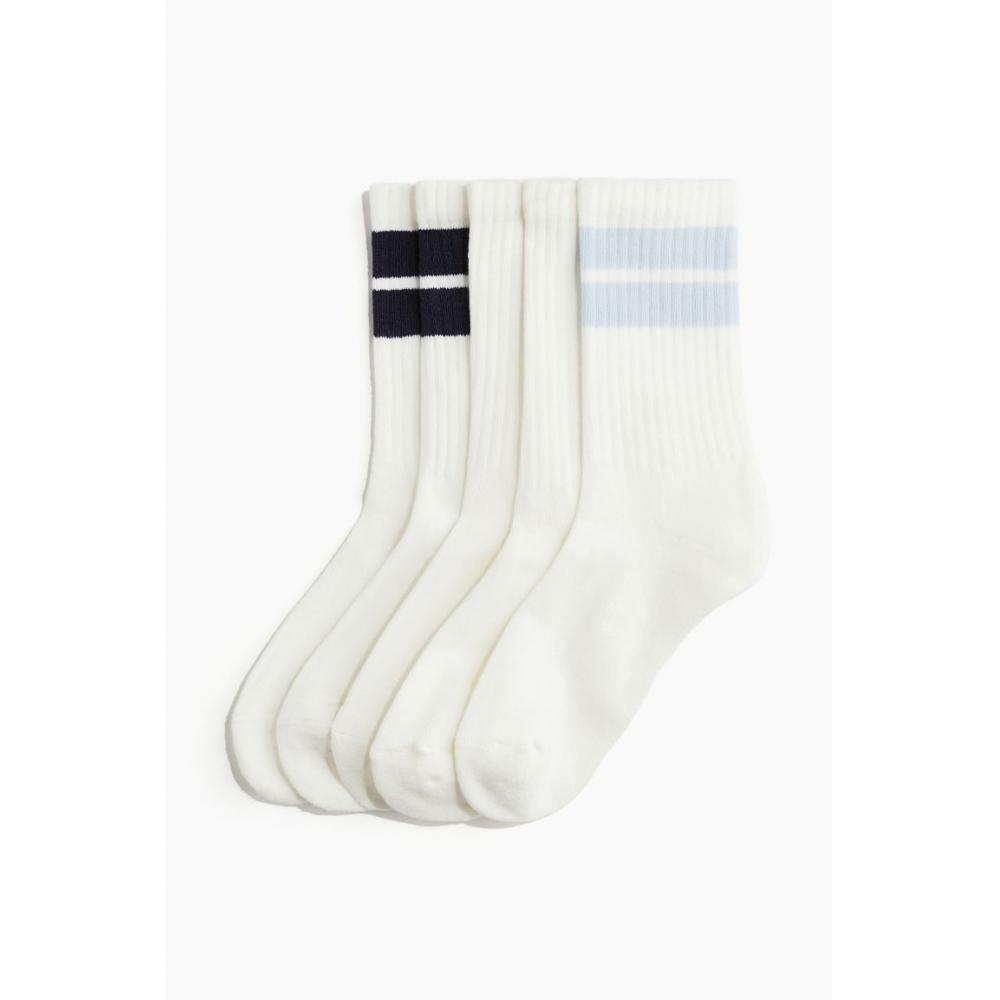 

Носки HM Ribbed, комплект из 5 пар, белые, с синей полоской