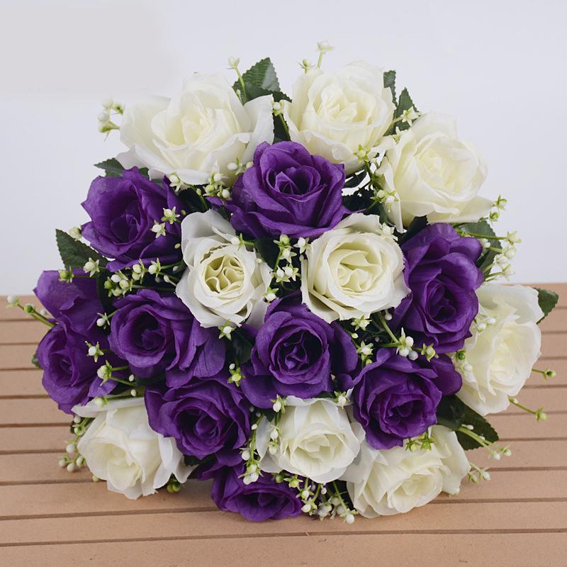 Bestseller 18-teiliges handgefertigtes weiches Seiden-Künstrosen-Bouquet Moderne langlebige Hochzeits-Heimdekoration Valentinstag Fabrik