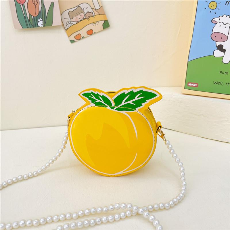 Peach Children Shaped Shoulder Bag Simulation Pearl Chain Casual Bag Crossbody