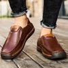 Men's Slip-on Casual Leather Shoes Hand-stitched Plus Size 36-50 Loafers Non-slip Soft Sole Flats for Walking Driving