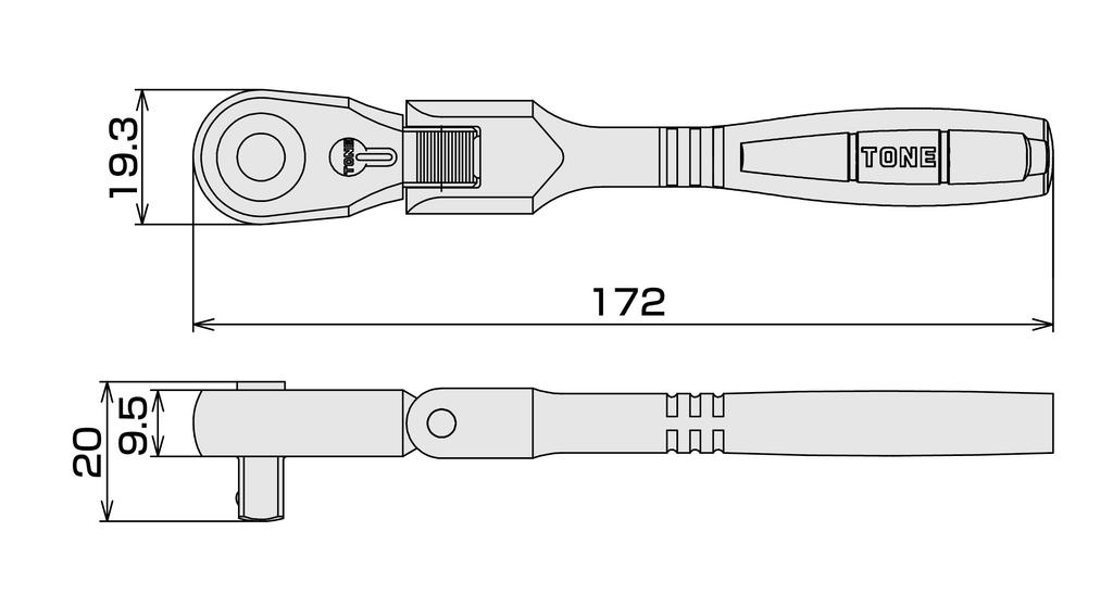 TONE Long Swivel Ratchet Handle Drive (Hold Type) RH2FHL, 6.35mm (1/4")