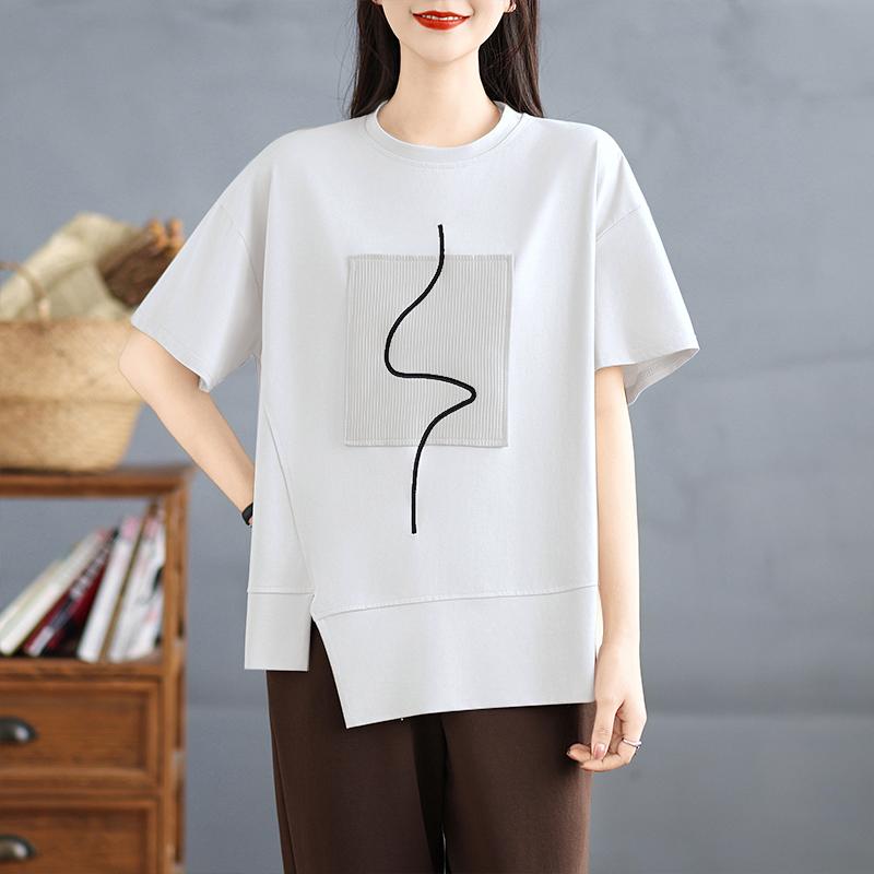 DIMANAF 2025 Summer Short T-Shirt Women Printing Plus Size Short Sleeve Loose Asymmetrical Tops Tees