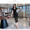 Summer new temperament mesh yarn low-cut V-neck waist split foot massage workcoat long dress women