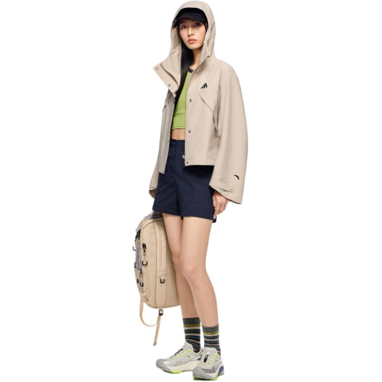 Anta Comfortable Casual Minimalist Hooded Letter Print Jacket Women Jacket Nude-Khaki 962437603-6
